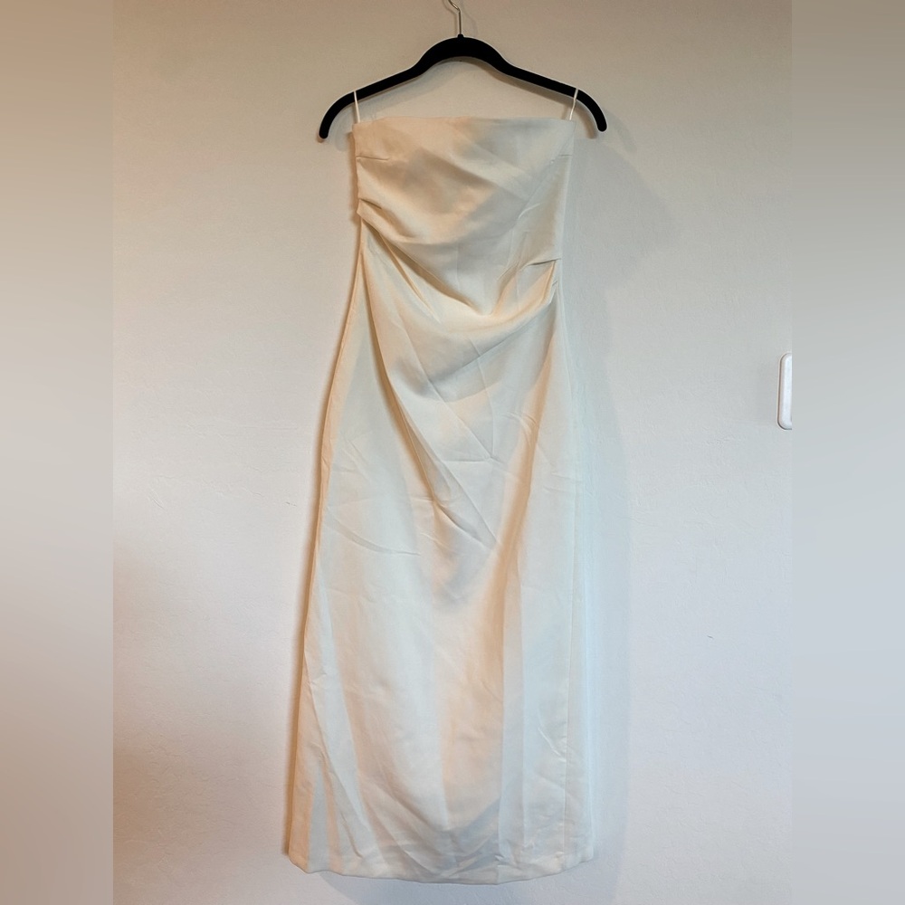 Zara Ivory Strapless Midi Dress